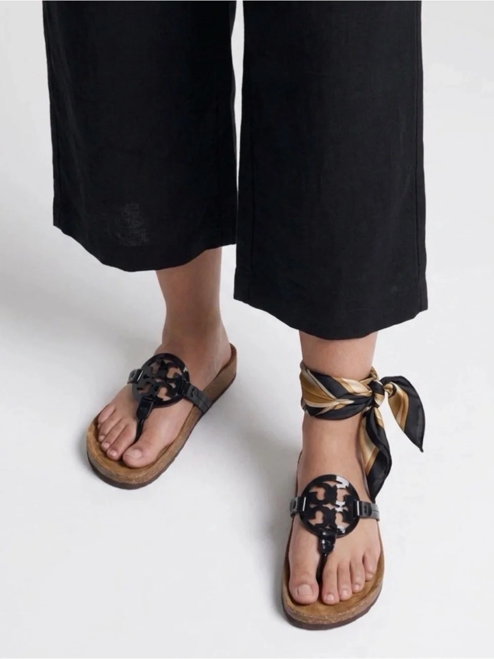 TORY BURCH MILLER CLOUD SANDAL PERFECT BLACK/ NATURAL SIZE 6